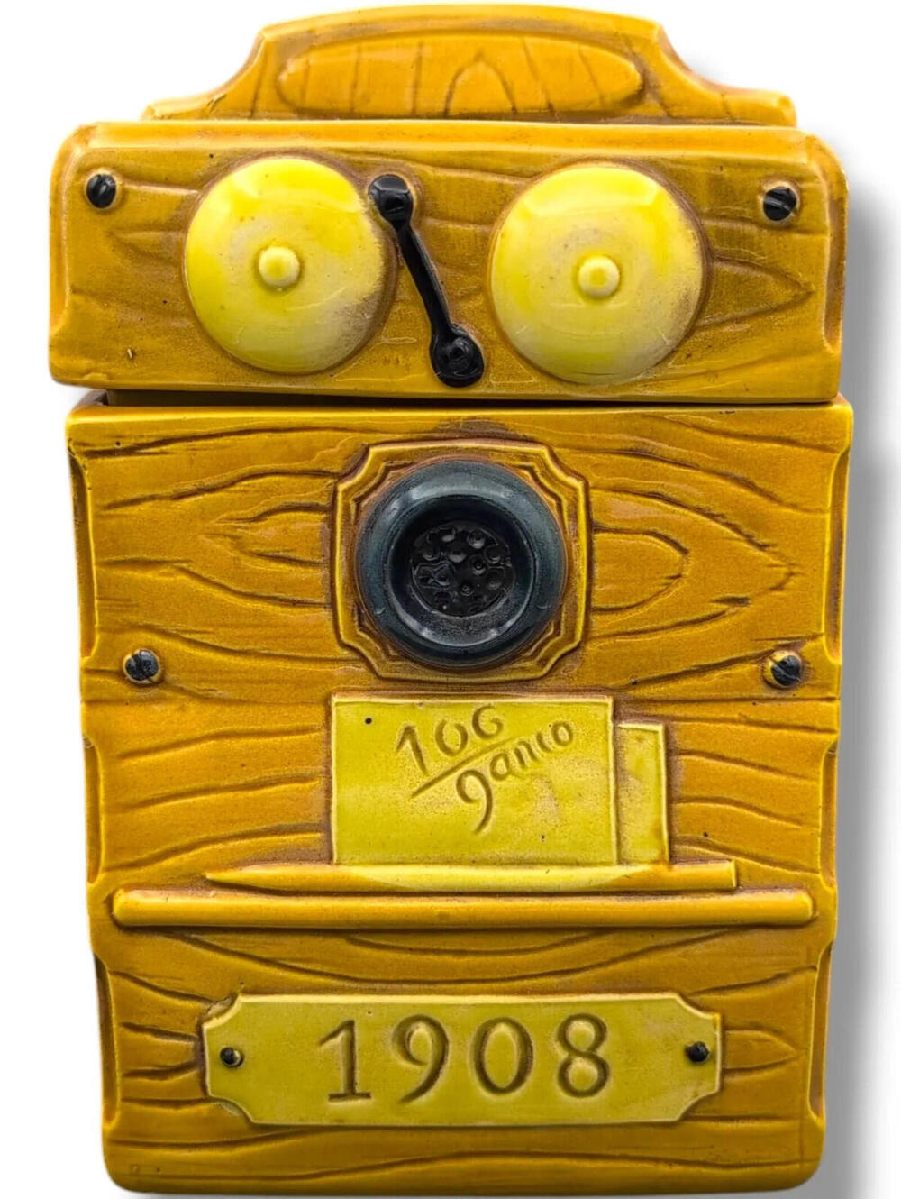Vintage Cara Creations 1979 Yellow Telephone Cookie Jar Ceramic Retro Japan
